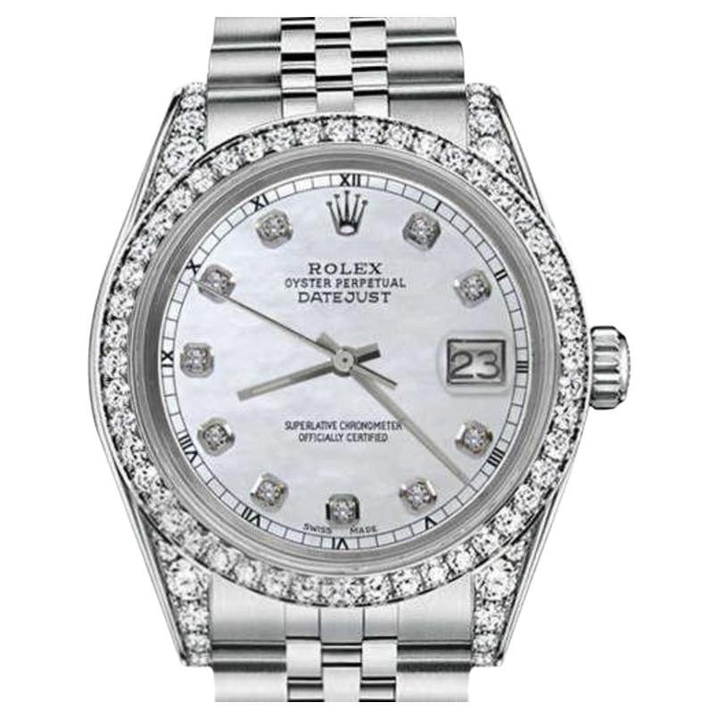 Rolex Montre Datejust 31mm avec lunette en diamants, lunette MOP blanche SS et sangles personnalisées