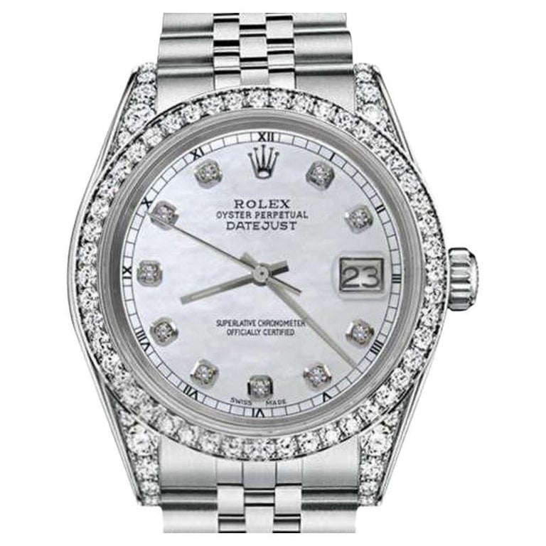 Rolex 31mm Datejust With Custom Diamond bezel SS White MOP Bezel and ...