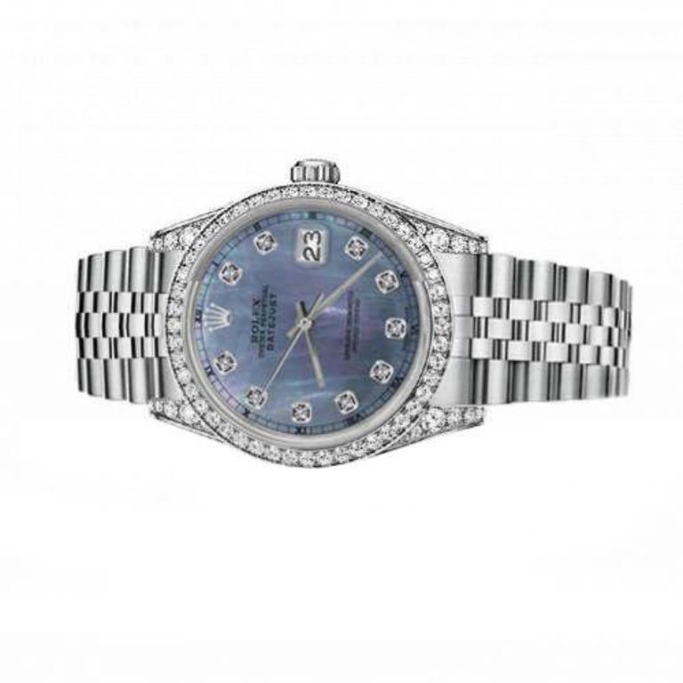 Rolex Montre Datejust 68274 avec lunette en diamants sur mesure et cadran en diamants de Tahiti MOP Pour femmes en vente