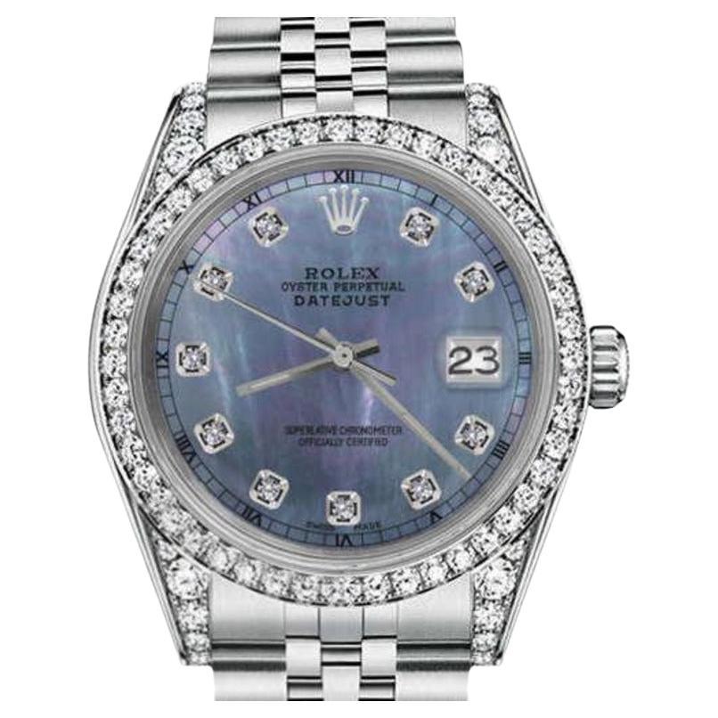 Rolex Montre Datejust 68274 avec lunette en diamants sur mesure et cadran en diamants de Tahiti MOP en vente