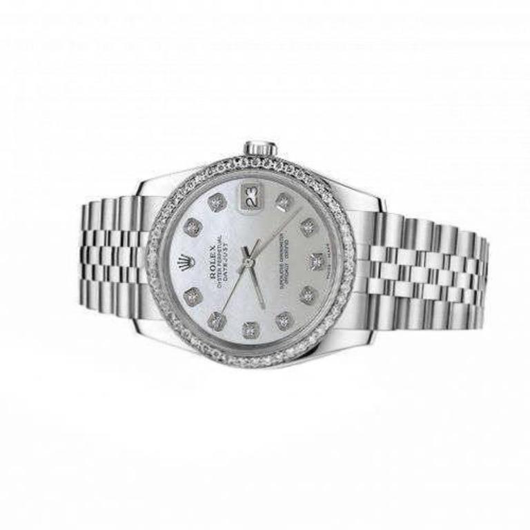 Rolex 31mm Datejust With custom Diamond bezel White MOP Mother Of Pearl Diamond Accent Deployment buckle 68274