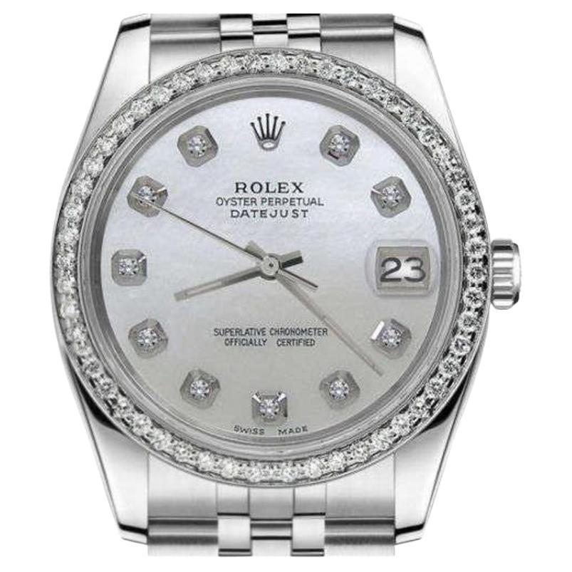 Rolex 31mm Datejust With custom Diamond bezel White MOP Diamond Accent Watch For Sale