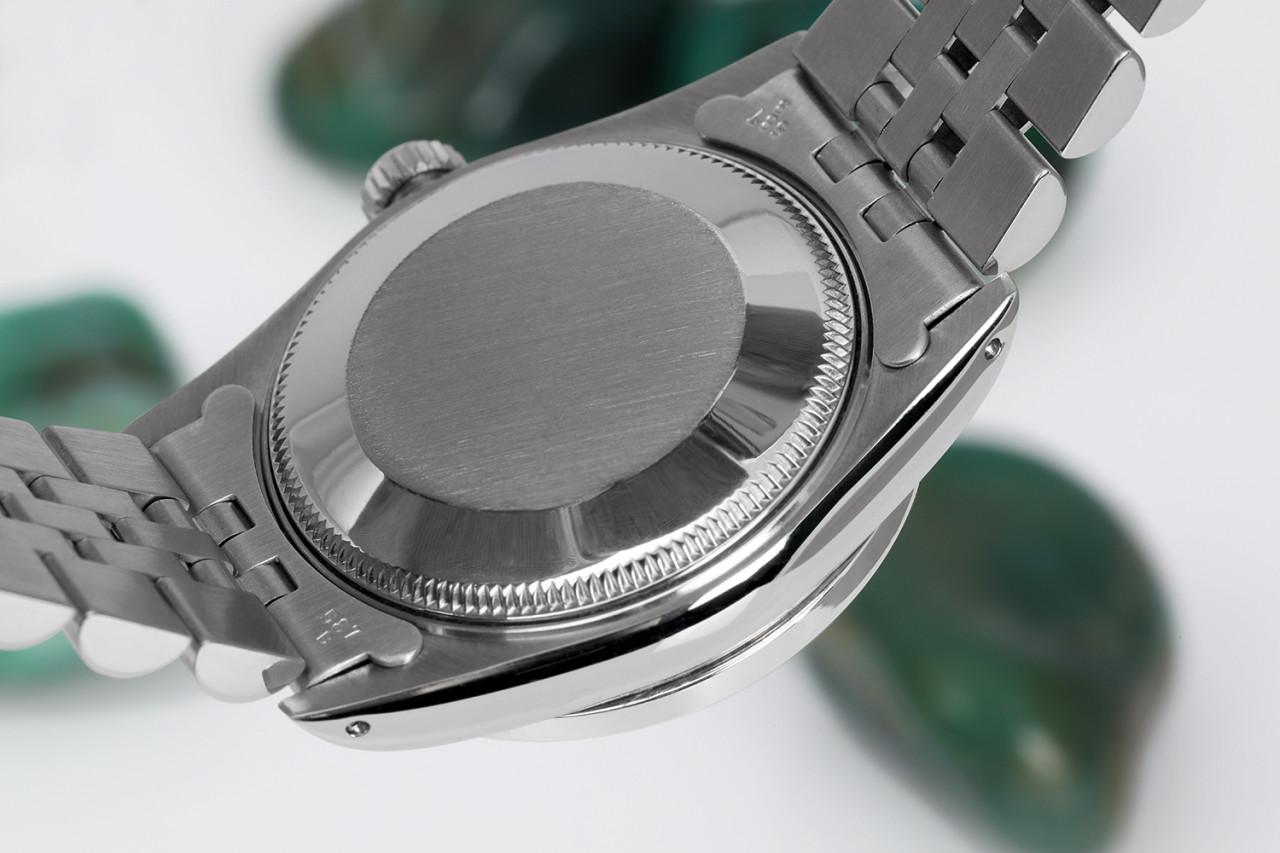Round Cut Rolex Datejust with Custom Diamond / Emerald Bezel Green Vignette Color Dial For Sale