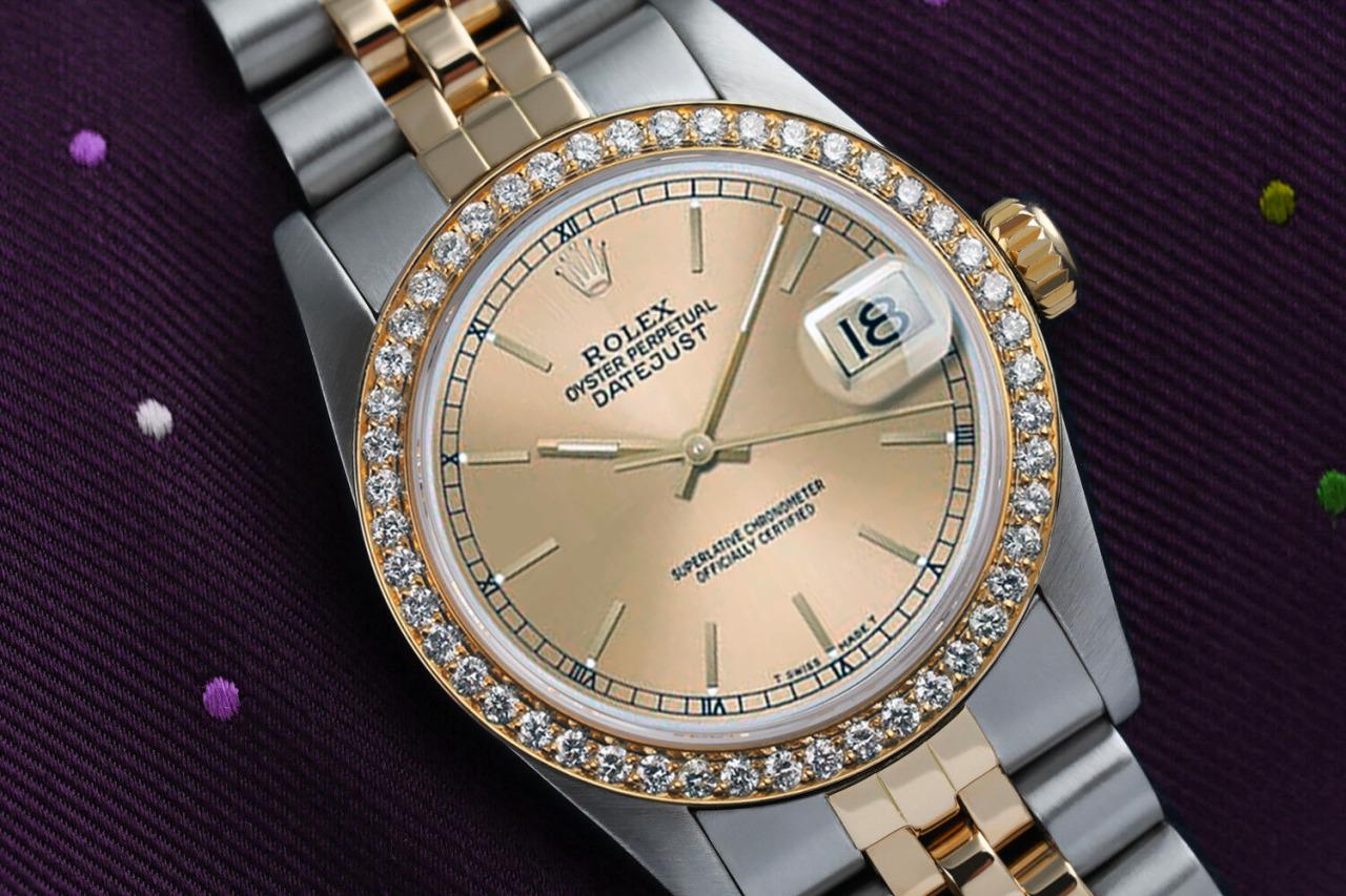 Women's Rolex 31mm Datejust with Diamond Bezel & Champagne Dial Two Tone Watch 68274
