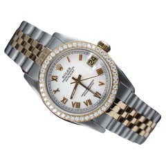Rolex 31mm Datejust Uhr mit weißem römischem Zifferblatt und Diamant-Lünette