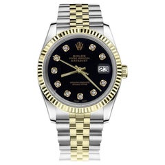 Rolex Montre Datejust à cadran bicolore noir vintage pour femmes 68273