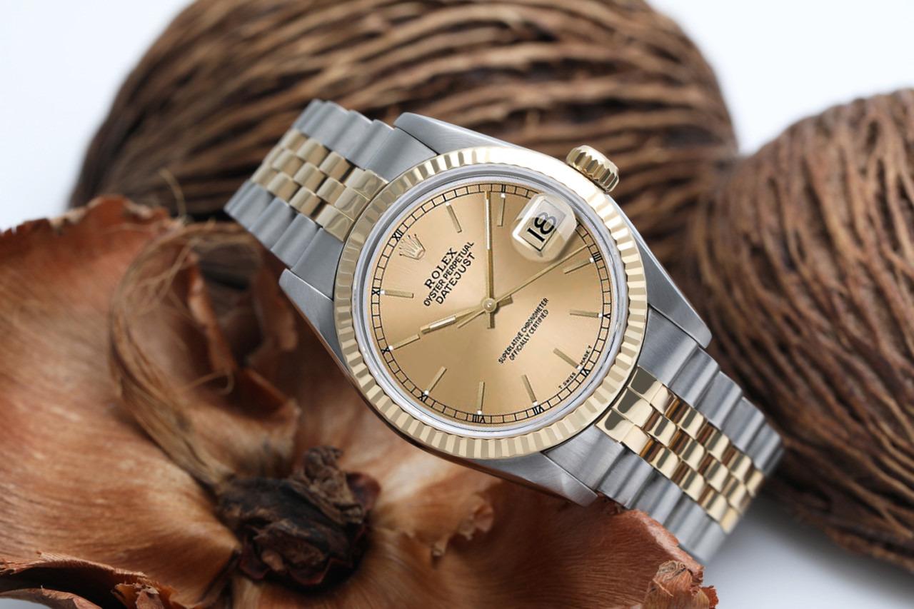 Women's Vintage Rolex 31mm Datejust Two Tone Champagne Stick Dial 68274