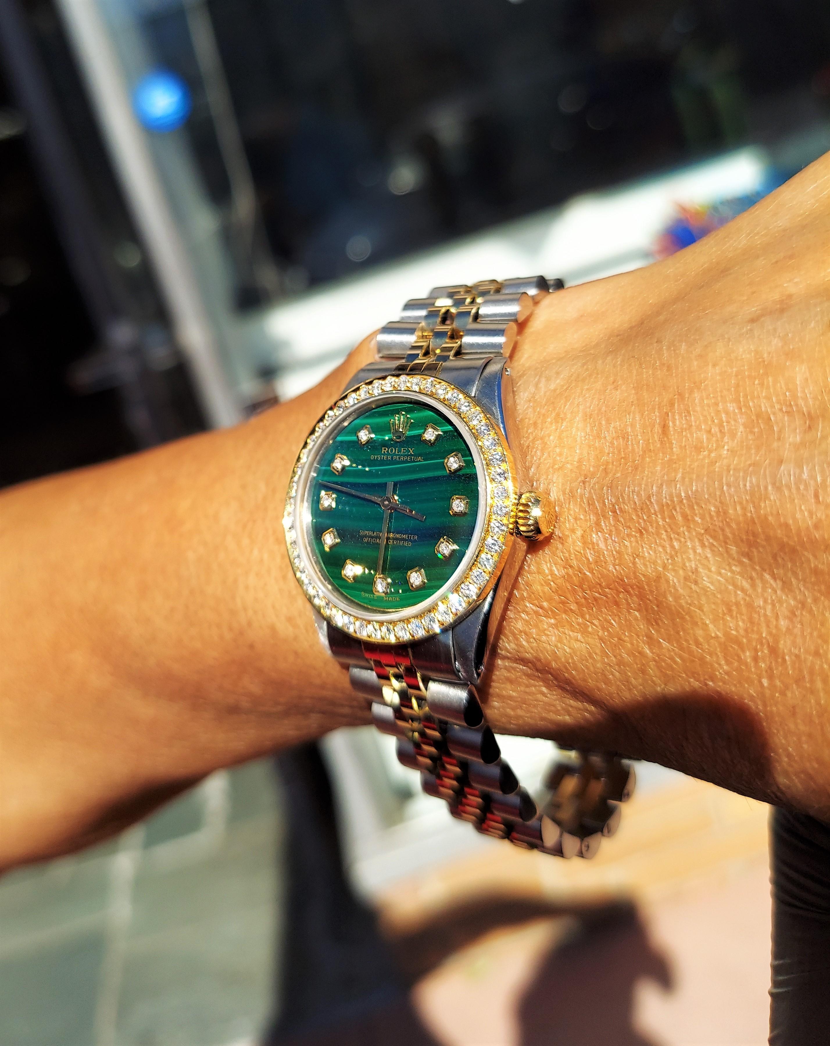 Rolex Ladies 6551 Perpetual Malachite Diamond Jubilee In Good Condition In San Fernando, CA
