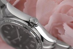 Rolex Oyster Perpetual Black Dial Custom Diamond Bezel Ladies SS Watch