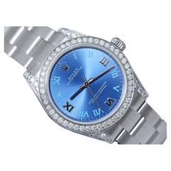 Rolex 31mm Oyster Perpetual Blue Dial Ladies Stainless Steel Diamond Watch 17720