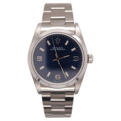 Rolex 31mm Oyster Perpetual Ladies Steel Smooth Blue Arabic Dial Watch Ref 67480