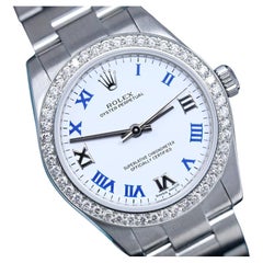 Rolex Oyster Perpetual White Dial Blue Numerals Ladies SS Watch