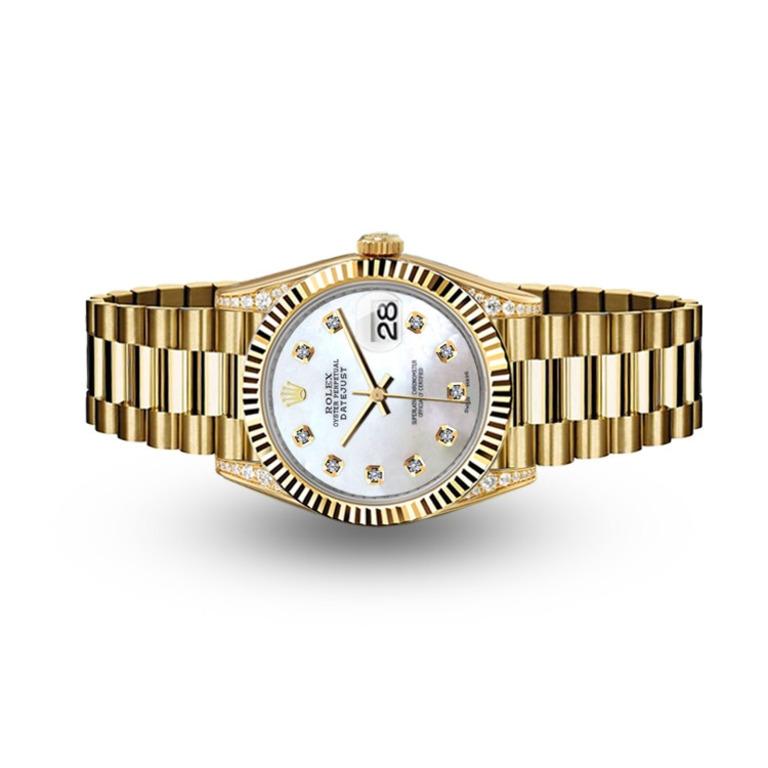 Taille ronde Rolex Montre présidentielle 31 mm en or blanc 18 carats avec cadran MOP et ornements en diamants 68278 en vente