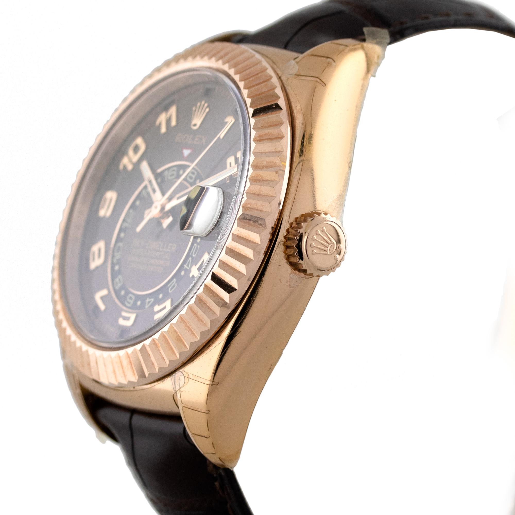 Rolex 326135 Skydweller 18 Karat Rose Gold Chocolate Dial Watch In Excellent Condition In Boca Raton, FL