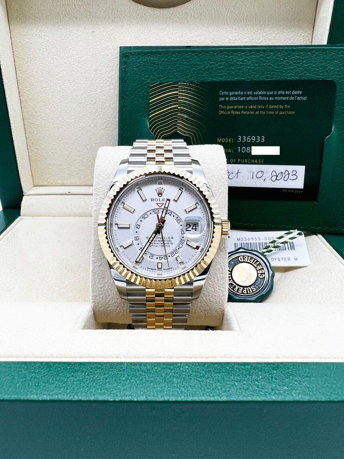 Rolex 336933 Sky Dweller White Dial 18K Yellow Gold Stainless Box Paper 2023 For Sale 7