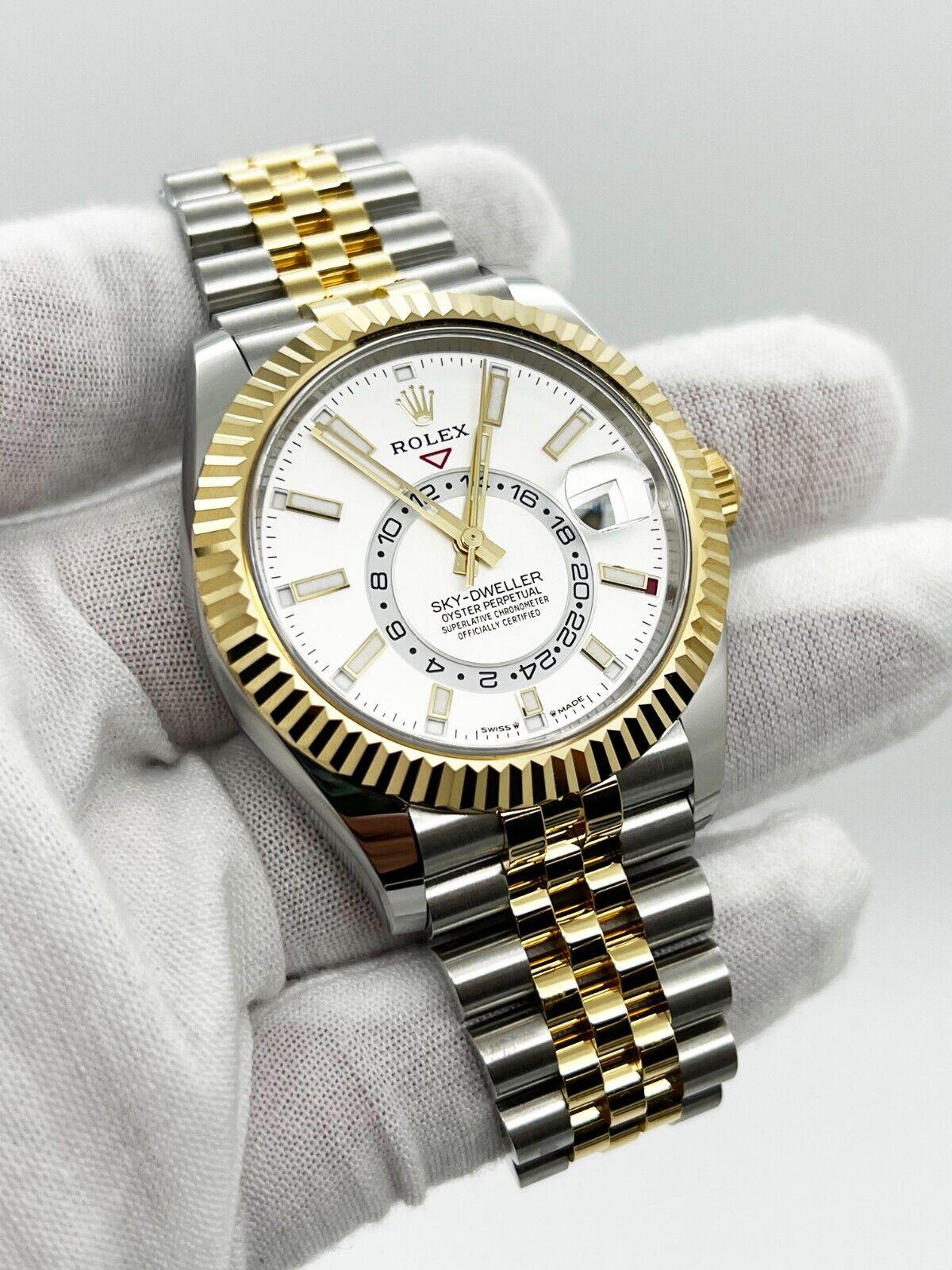 Rolex 336933 Sky Dweller White Dial 18K Yellow Gold Stainless Box Paper 2023 For Sale 3
