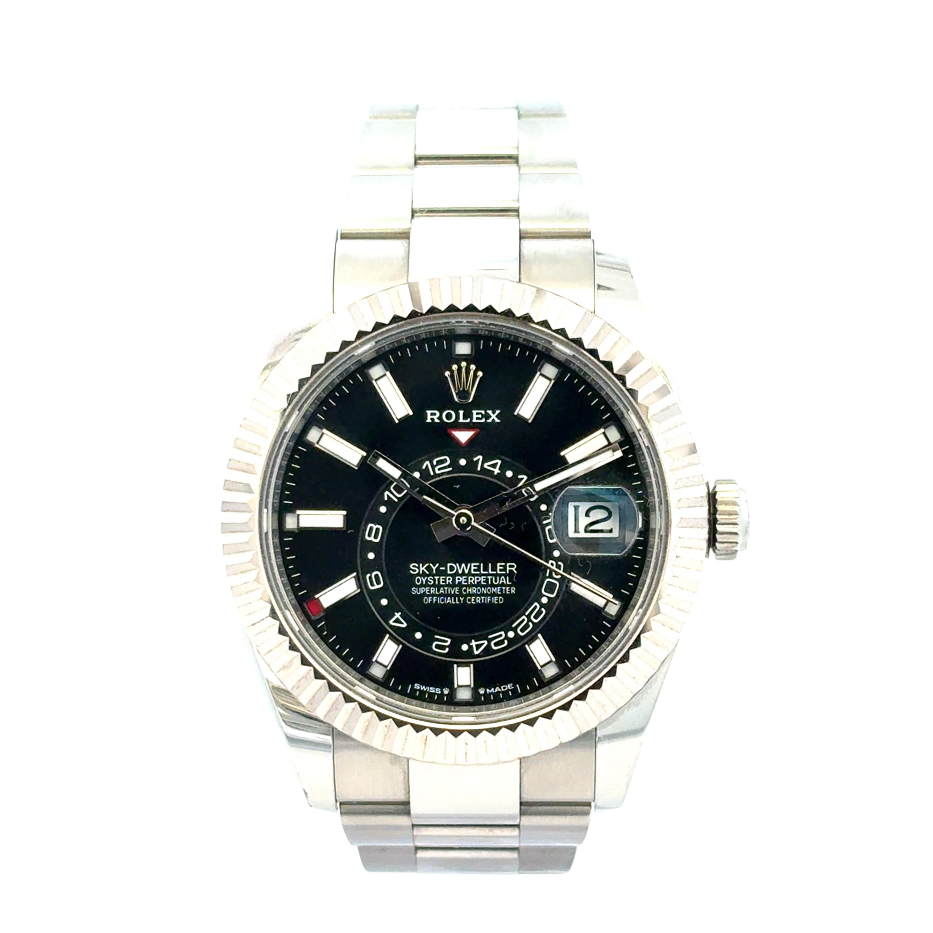 Rolex 336934 Sky-Dweller schwarzes Zifferblatt auf Oyster-Armband 42mm Uhr - Full Set im Angebot 4