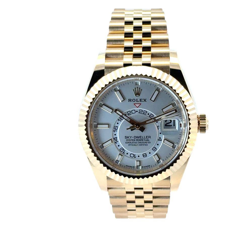 Rolex 336938 Sky-Dweller 18k Yellow Gold Fluted Bezel White Dial Watch 9