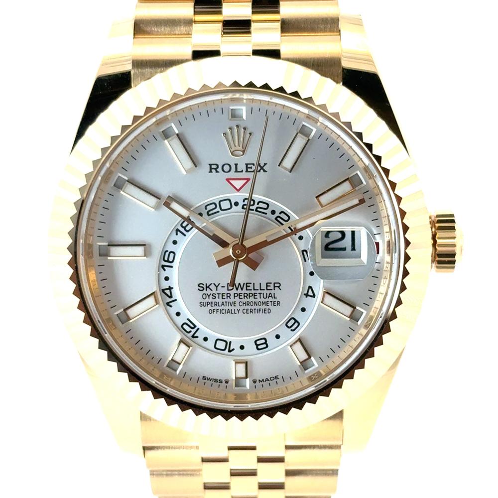 Rolex 336938 Sky-Dweller 18k Yellow Gold Fluted Bezel White Dial Watch 10