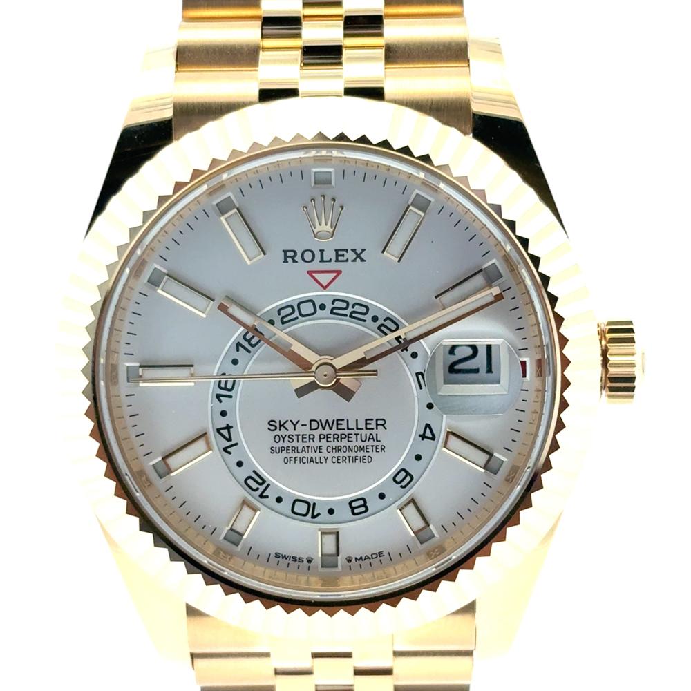 Rolex 336938 Sky-Dweller 18k Yellow Gold Fluted Bezel White Dial Watch 11