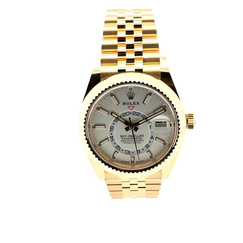 Rolex 336938 Sky-Dweller 18k Yellow Gold Fluted Bezel White Dial Watch 12