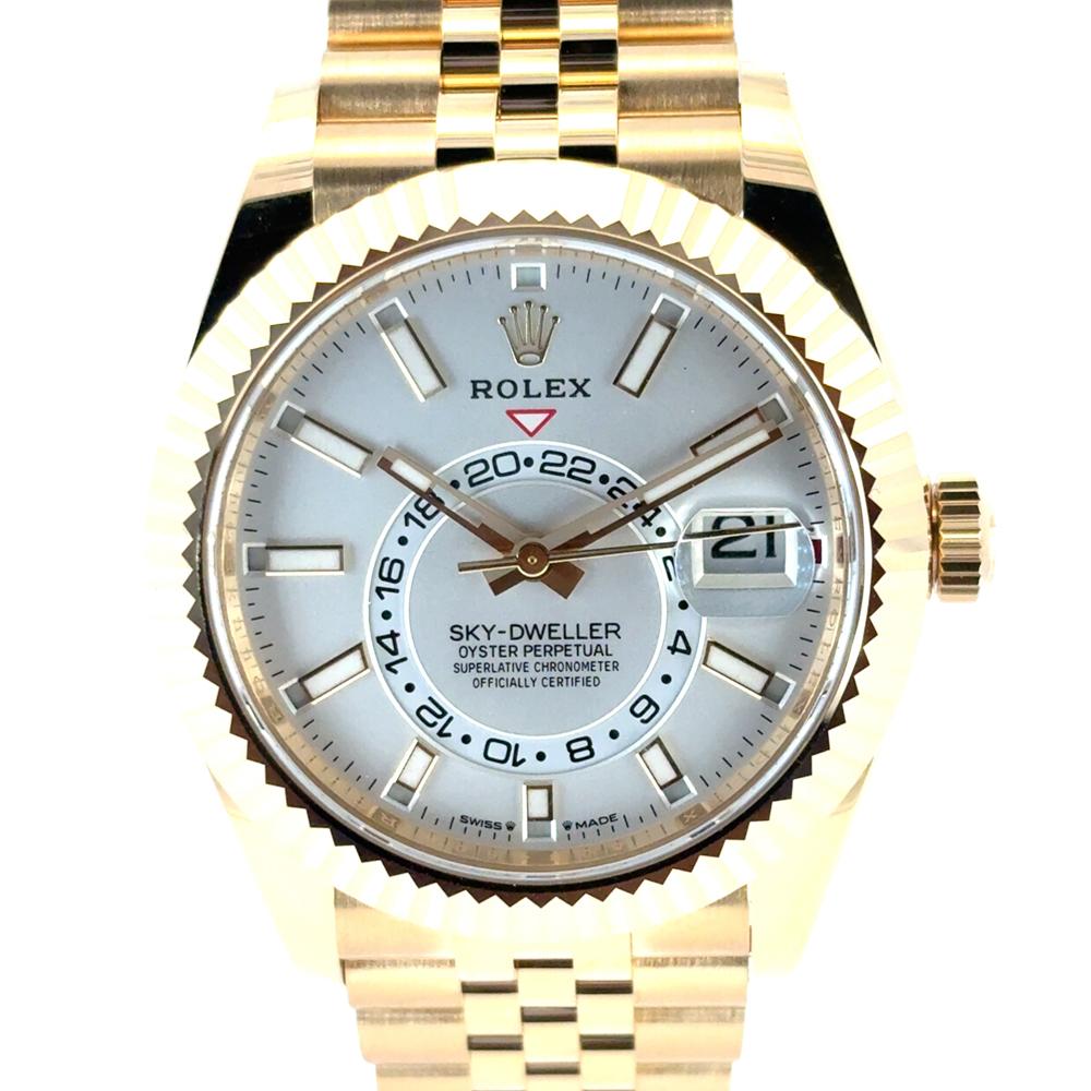 Rolex 336938 Sky-Dweller 18k Yellow Gold Fluted Bezel White Dial Watch 13