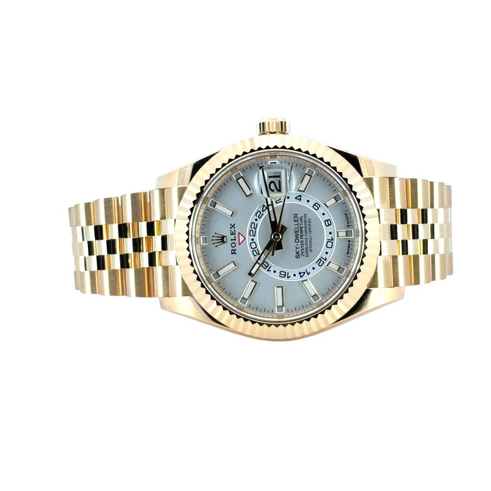 Rolex 336938 Sky-Dweller 18k Yellow Gold Fluted Bezel White Dial Watch 1