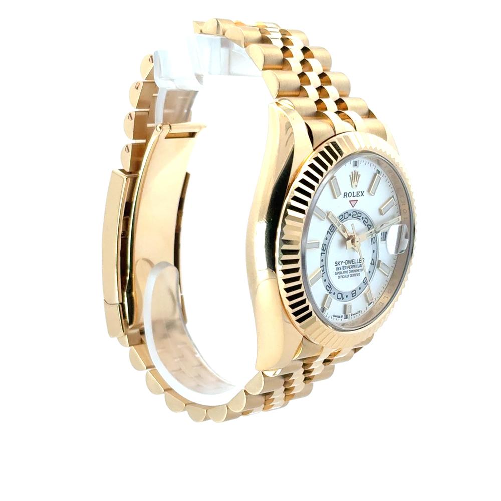 Rolex 336938 Sky-Dweller 18k Yellow Gold Fluted Bezel White Dial Watch 4