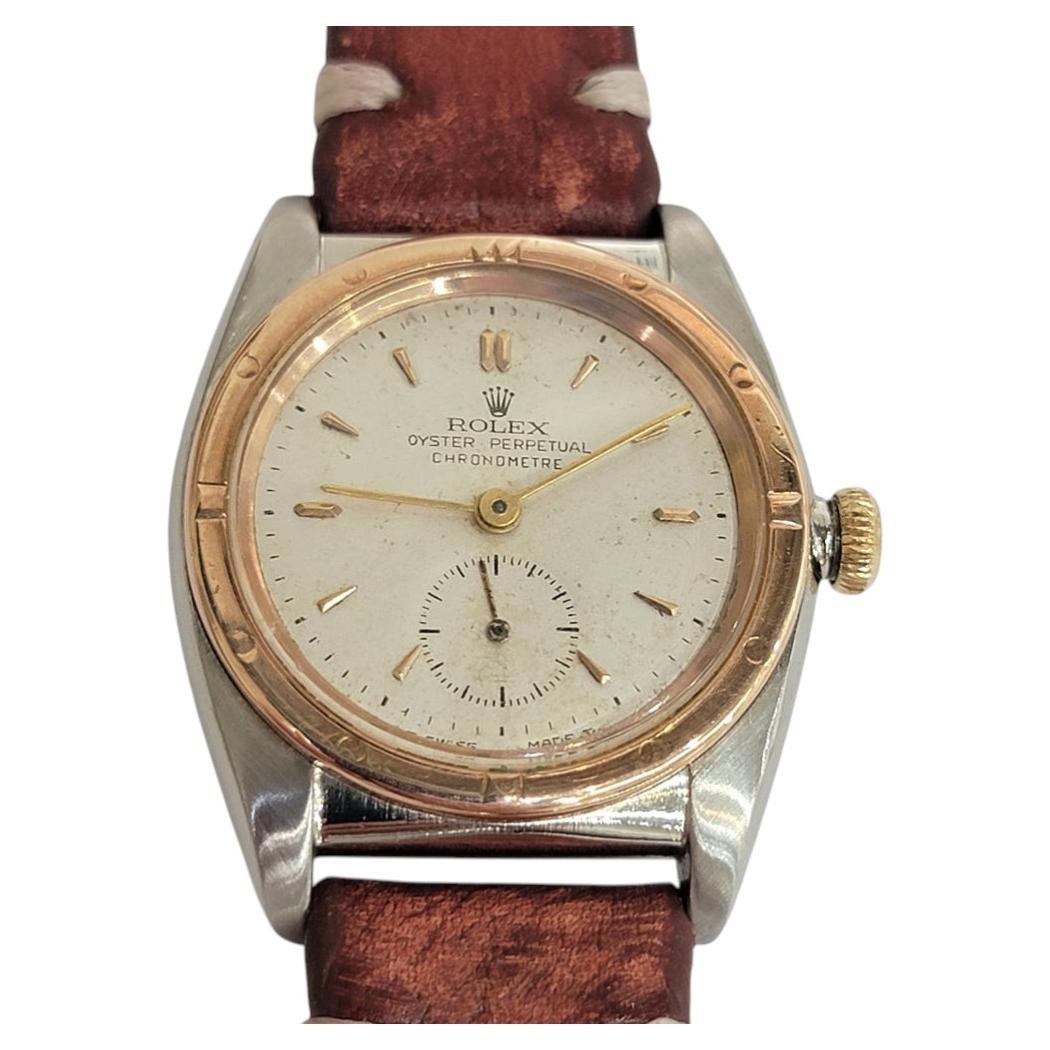 Rolex 3372 Chronometre Rose Gold SS Men 1940s 32mm Automatic Bubbleback RA750B