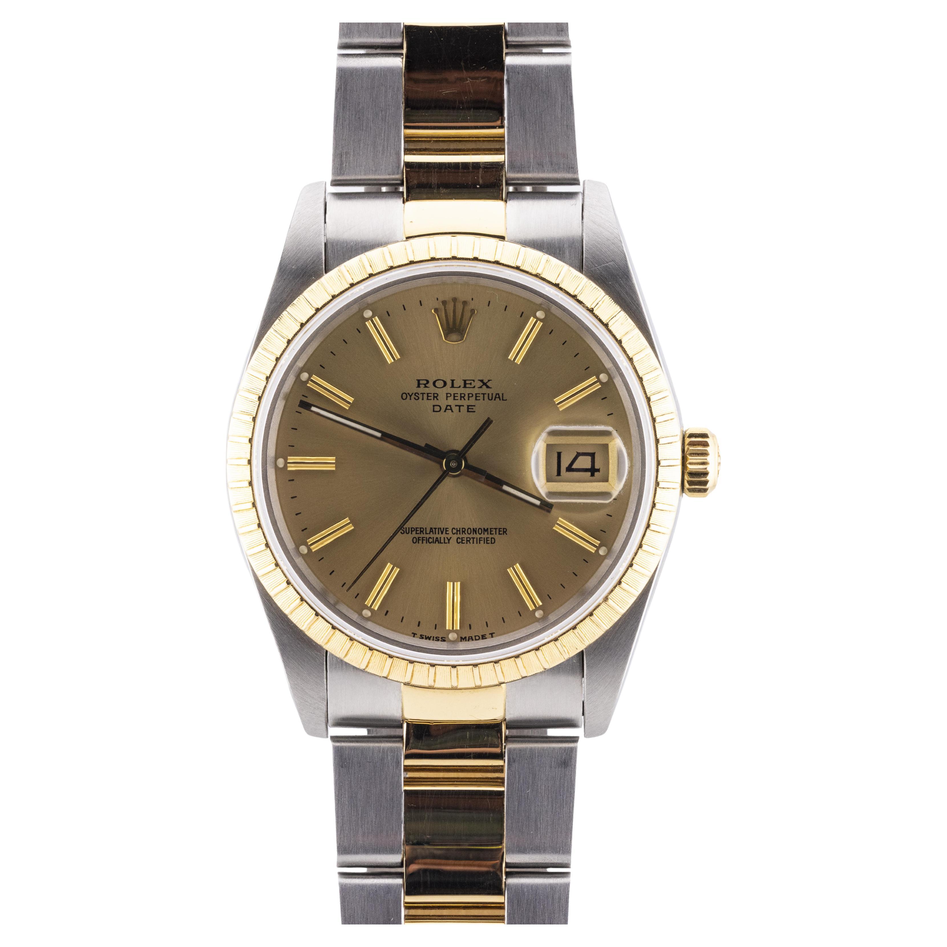 Rolex 34MM oro 18 carati e acciaio inossidabile Oyster Perpetual Data Orologio da polso