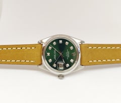 Rolex Unisex Date 34mm Stainless-Steel Green Diamond on Leather
