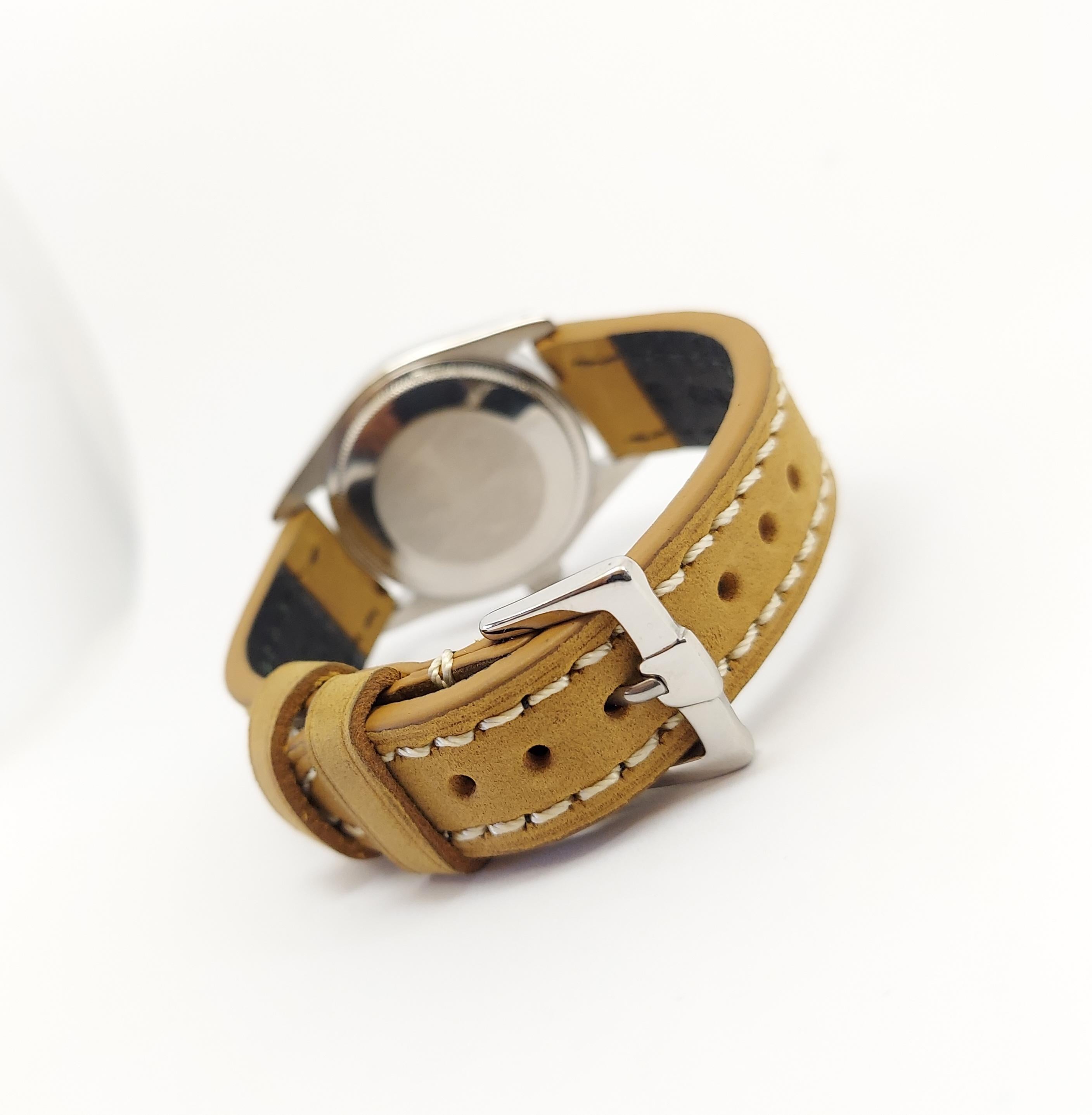 Moderne Rolex Montre unisexe de 34 mm en acier inoxydable et diamant vert sur cuir en vente
