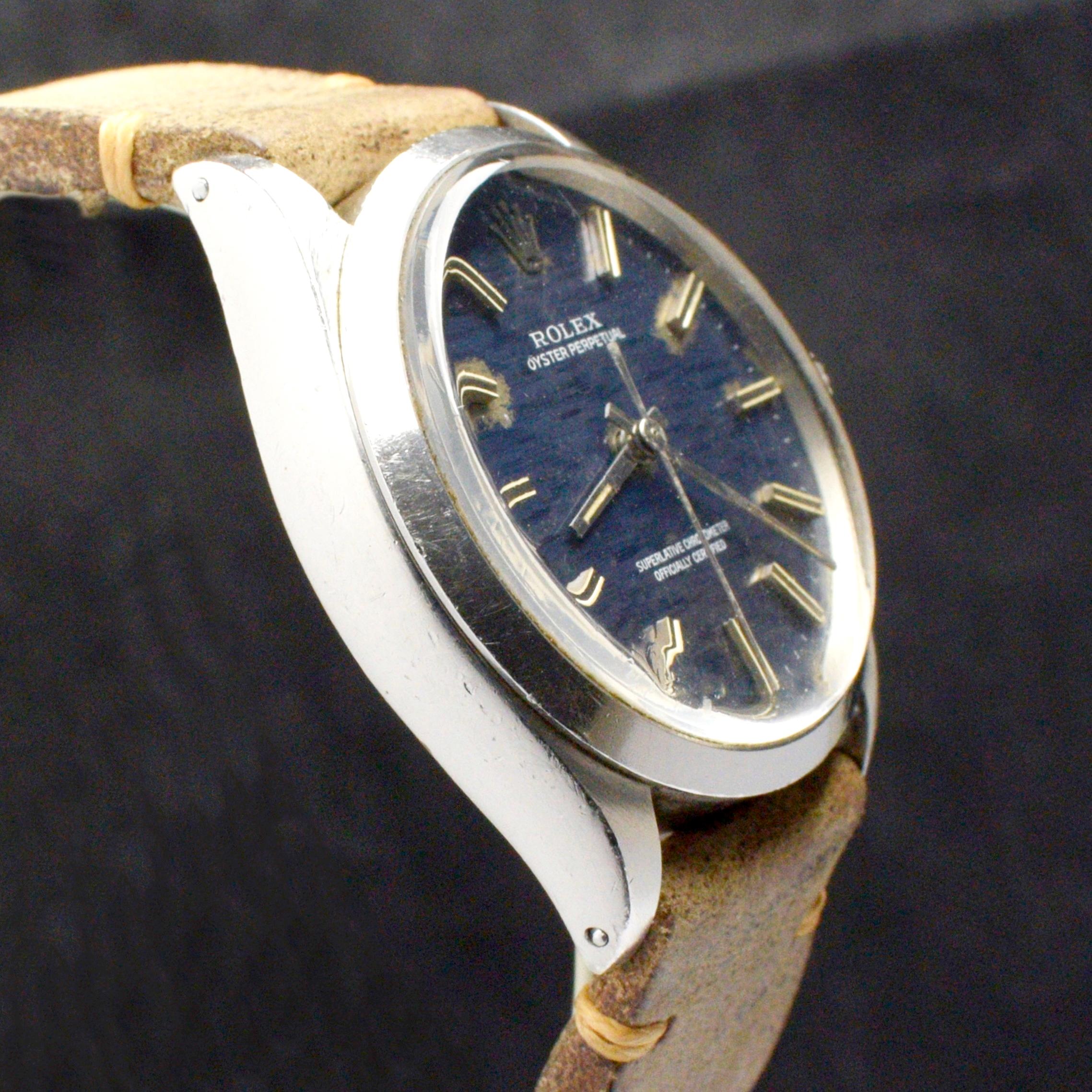 Rolex Oyster Perpetual Blue Grey Dial Steel Automatic Watch, 1972 In Good Condition In Central & Western District, HK