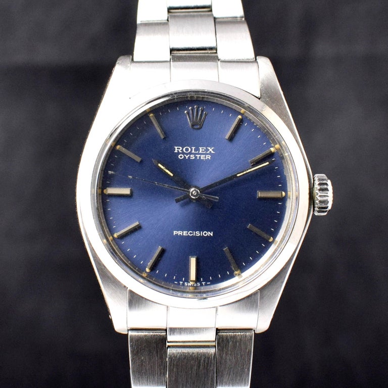 Rolex Oyster Precision Manual Wind Steel Blue Dial 6426 Watch 1972 In Fair Condition For Sale In Central & Western District, HK