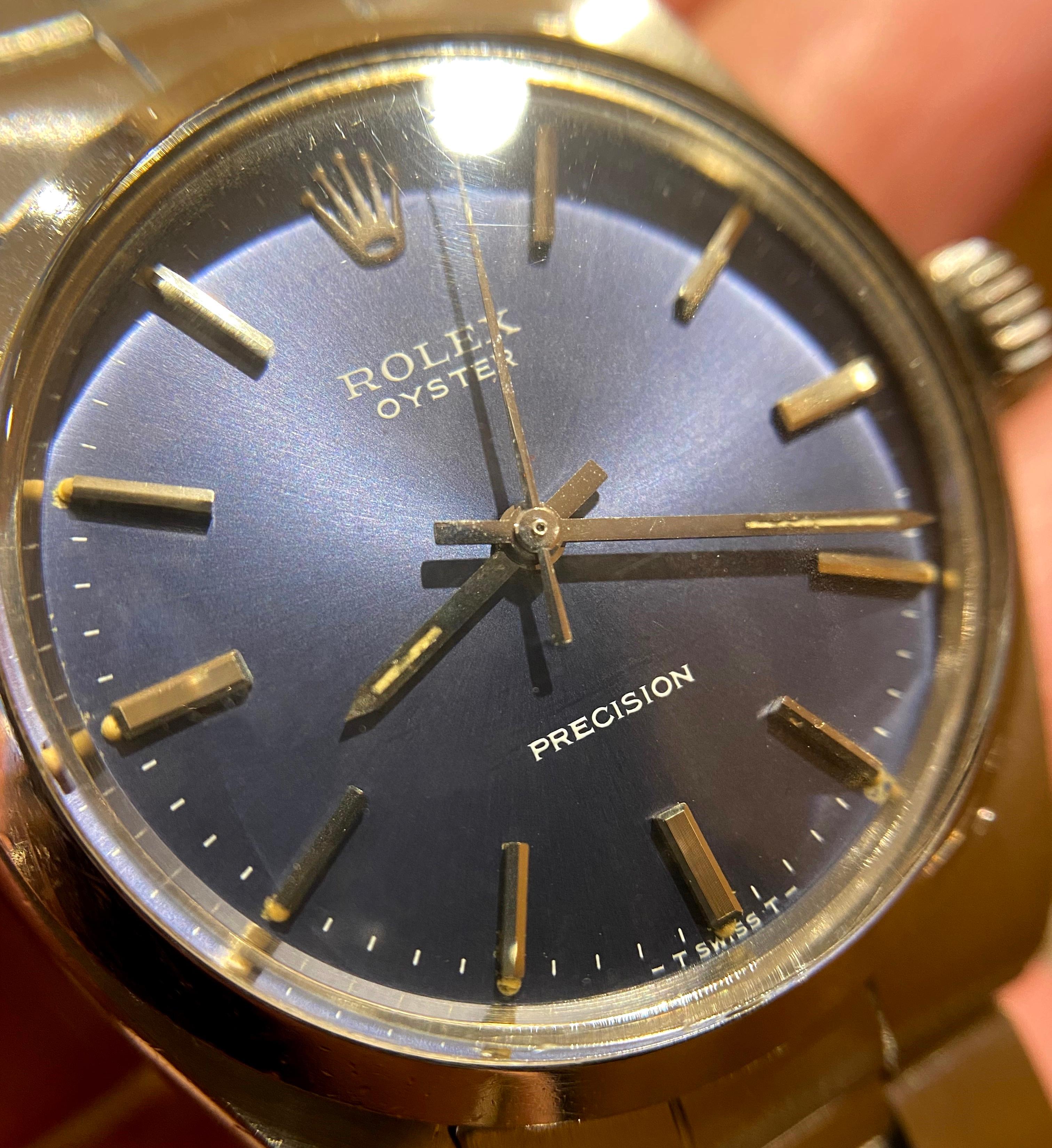 Rolex Oyster Precision Manual Wind Steel Blue Dial 6426 Watch 1972 In Fair Condition For Sale In Central & Western District, HK