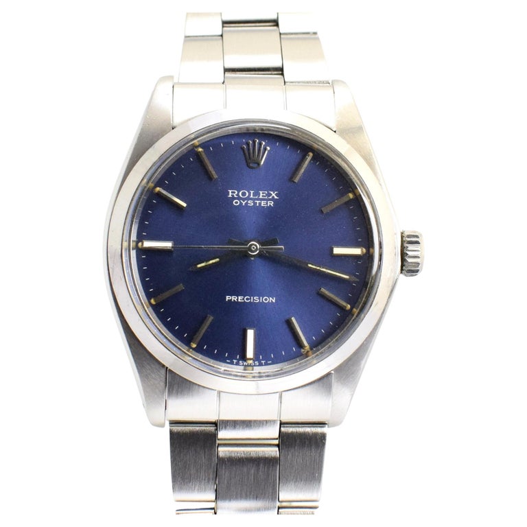 Rolex Oyster Precision Manual Wind Steel Blue Dial 6426 Watch 1972 For Sale