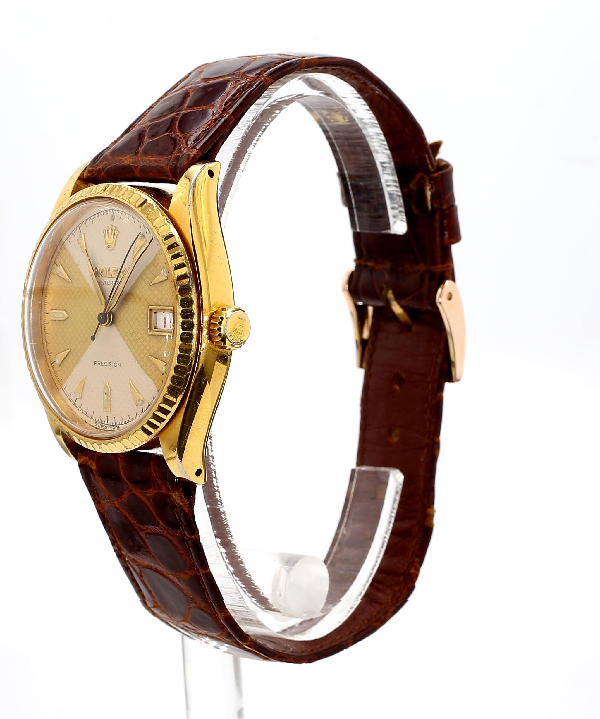 Rolex 34mm Oysterdate Precision 6294 Two Tone Honeycomb Bowtie Gold Watch en venta 5