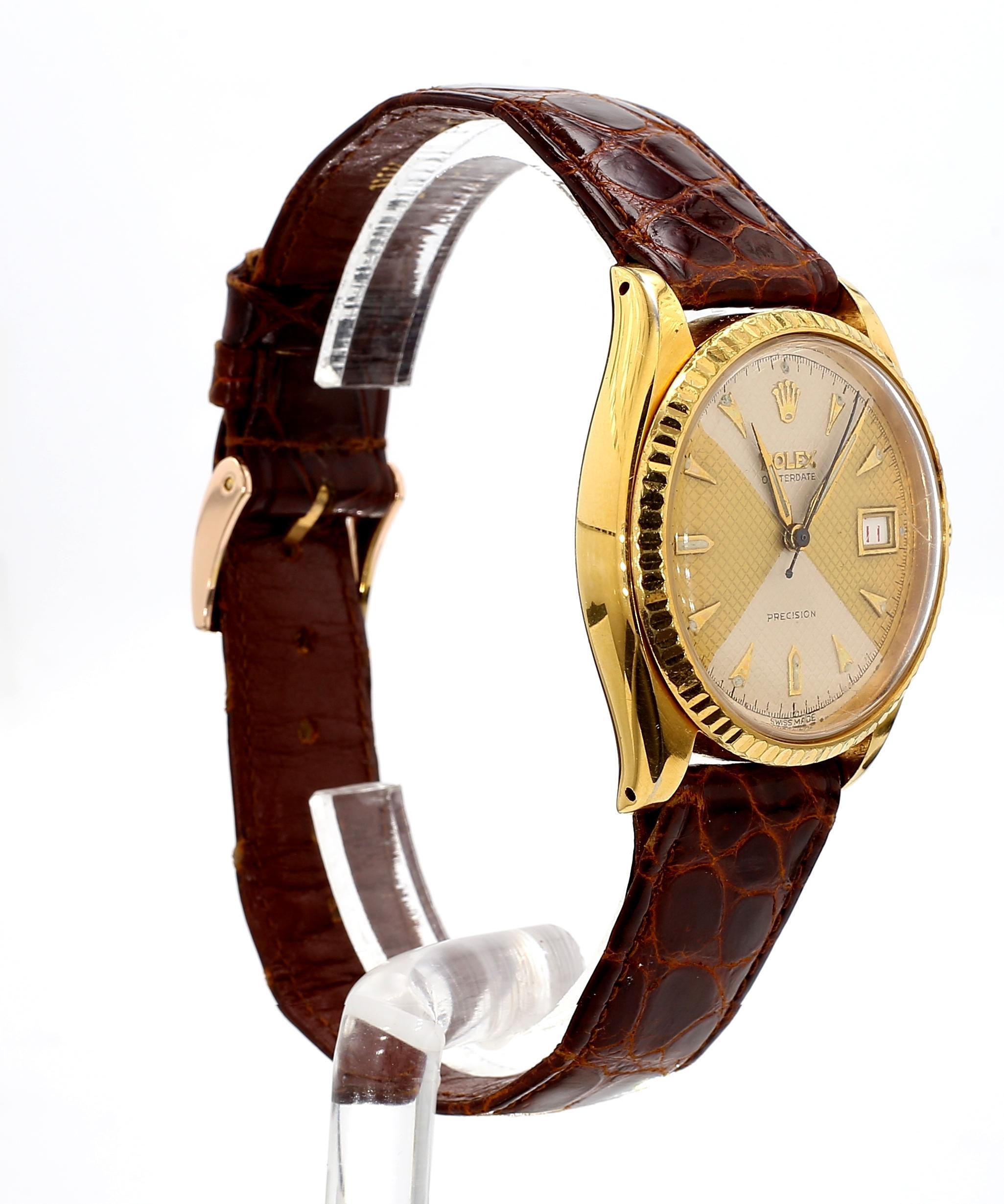 Rolex 34mm Oysterdate Precision 6294 Two Tone Honeycomb Bowtie Gold Watch en venta 6