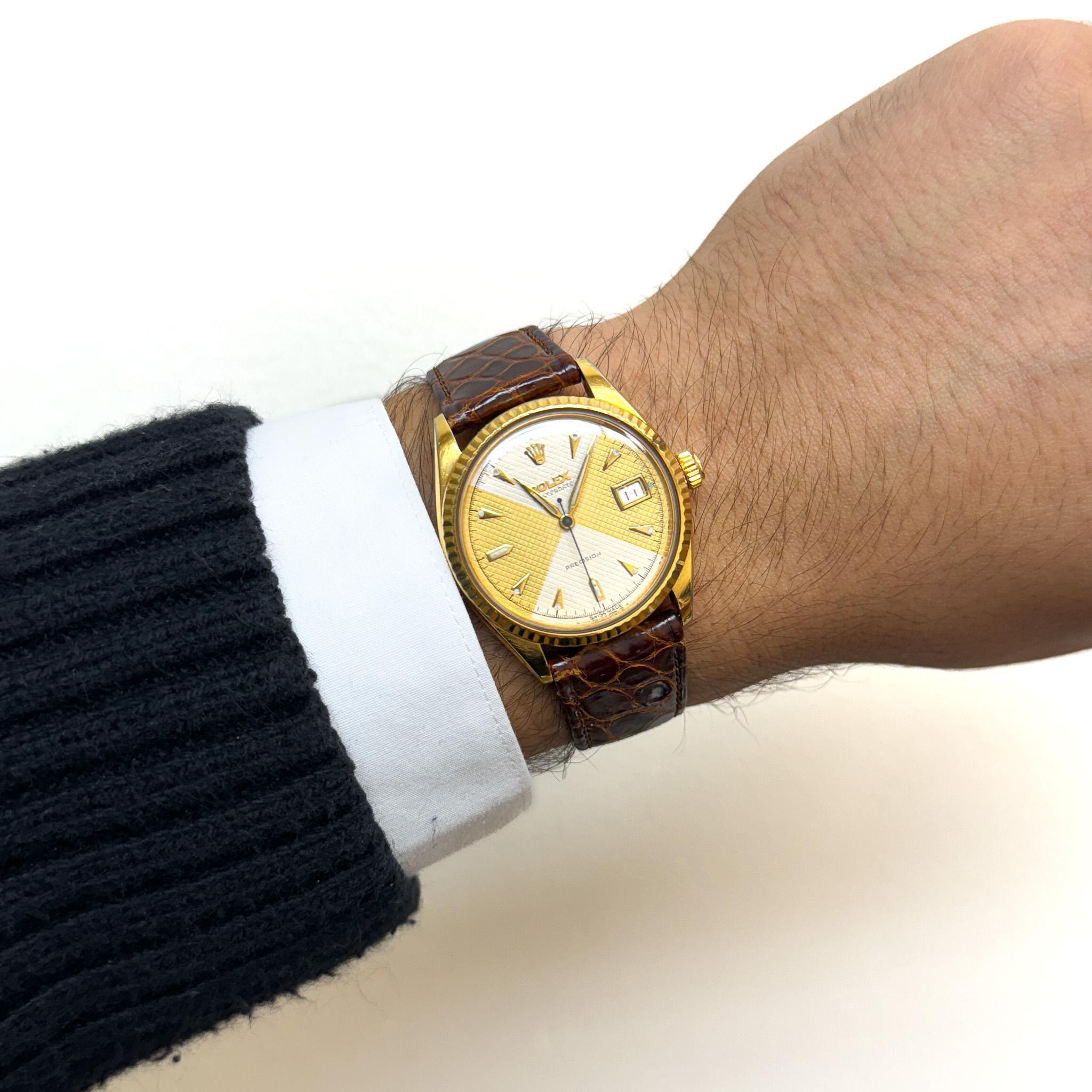 Rolex 34mm Oysterdate Precision 6294 Two Tone Honeycomb Bowtie Gold Watch en venta 1