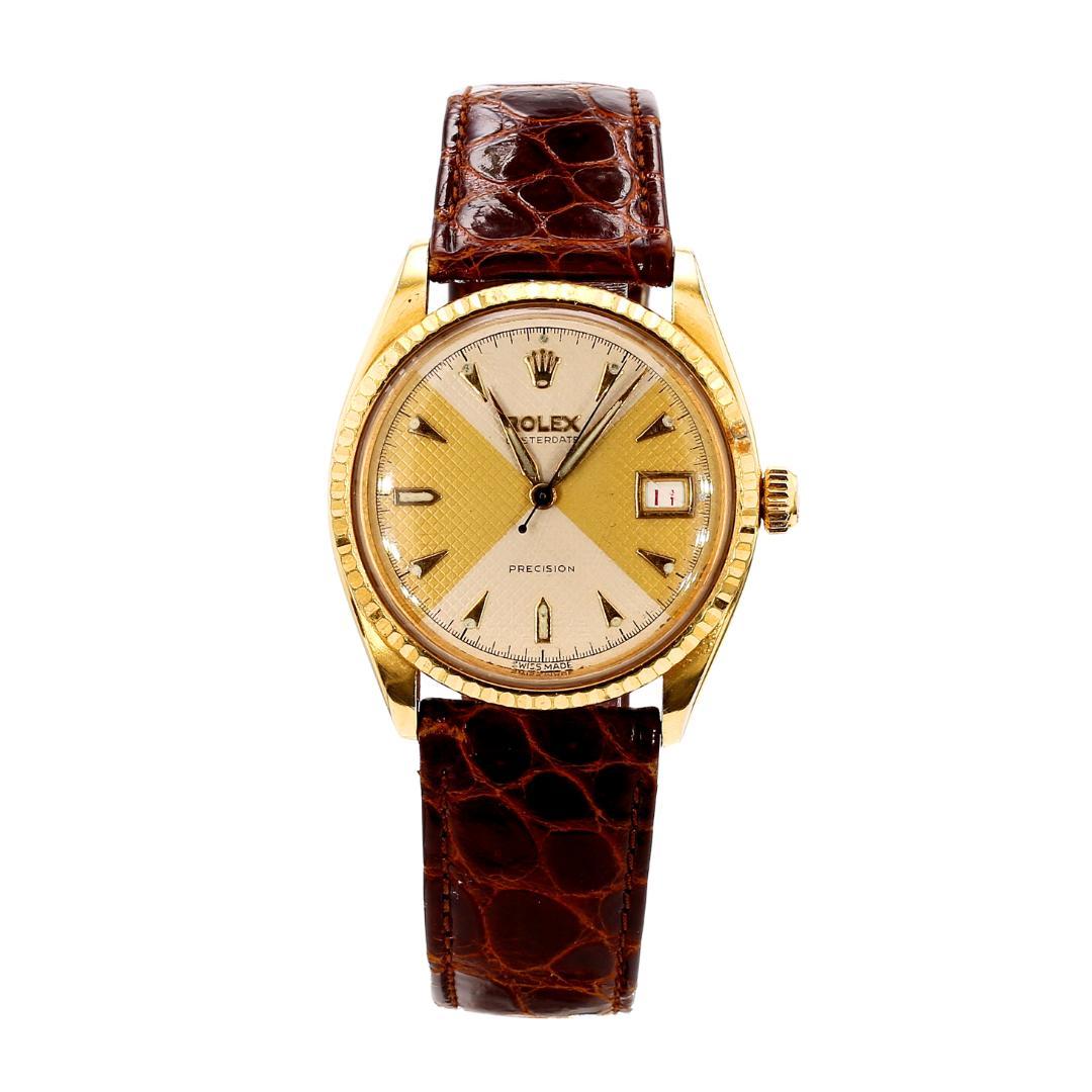 Rolex 34mm Oysterdate Precision 6294 Two Tone Honeycomb Bowtie Gold Watch