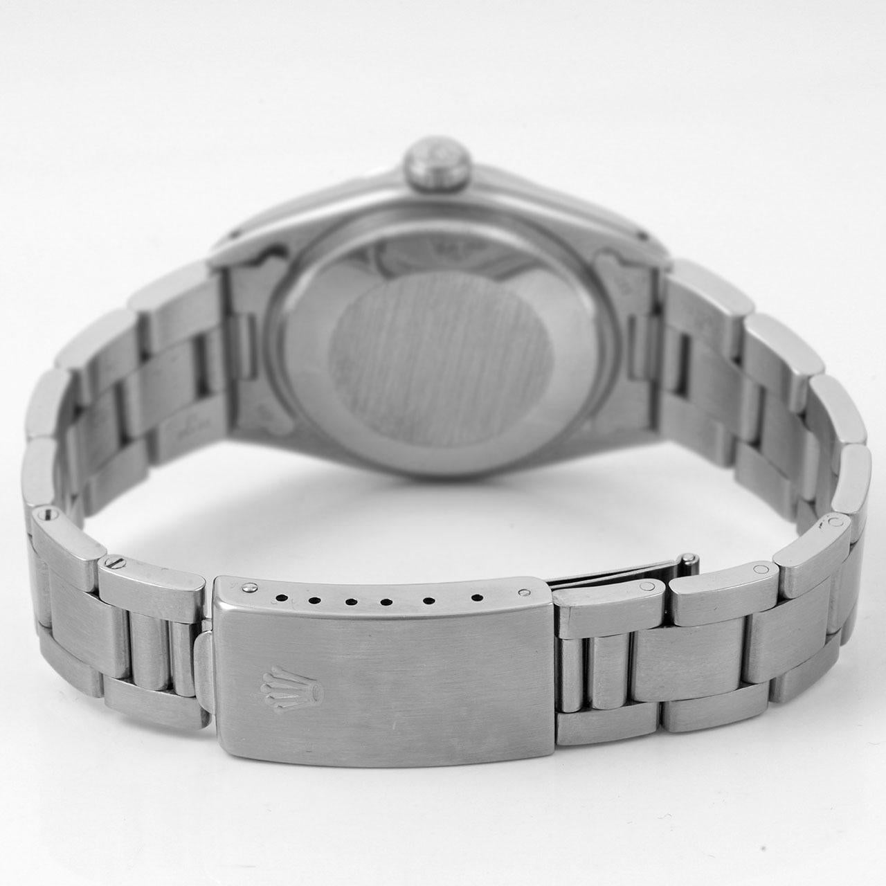 Rolex 34mm SS Date Pink MOP Diamond Dial Smooth Bezel Oyster Band Watch In Good Condition For Sale In San Fernando, CA