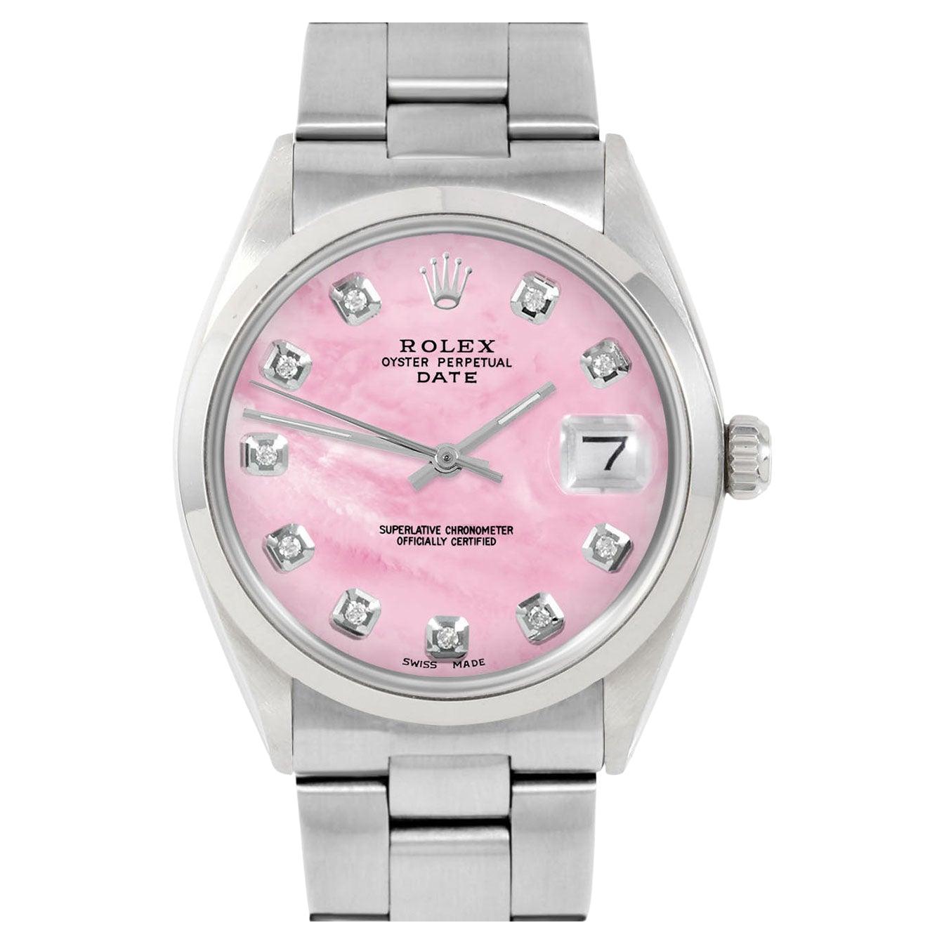Rolex Montre Oyster rose SS Date rose avec cadran en diamants et lunette lisse, 34 mm
