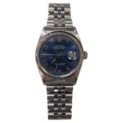 Rolex 34mm Stainless Steel Jubilee Perpetual Datejust With Blue Roman Numerals