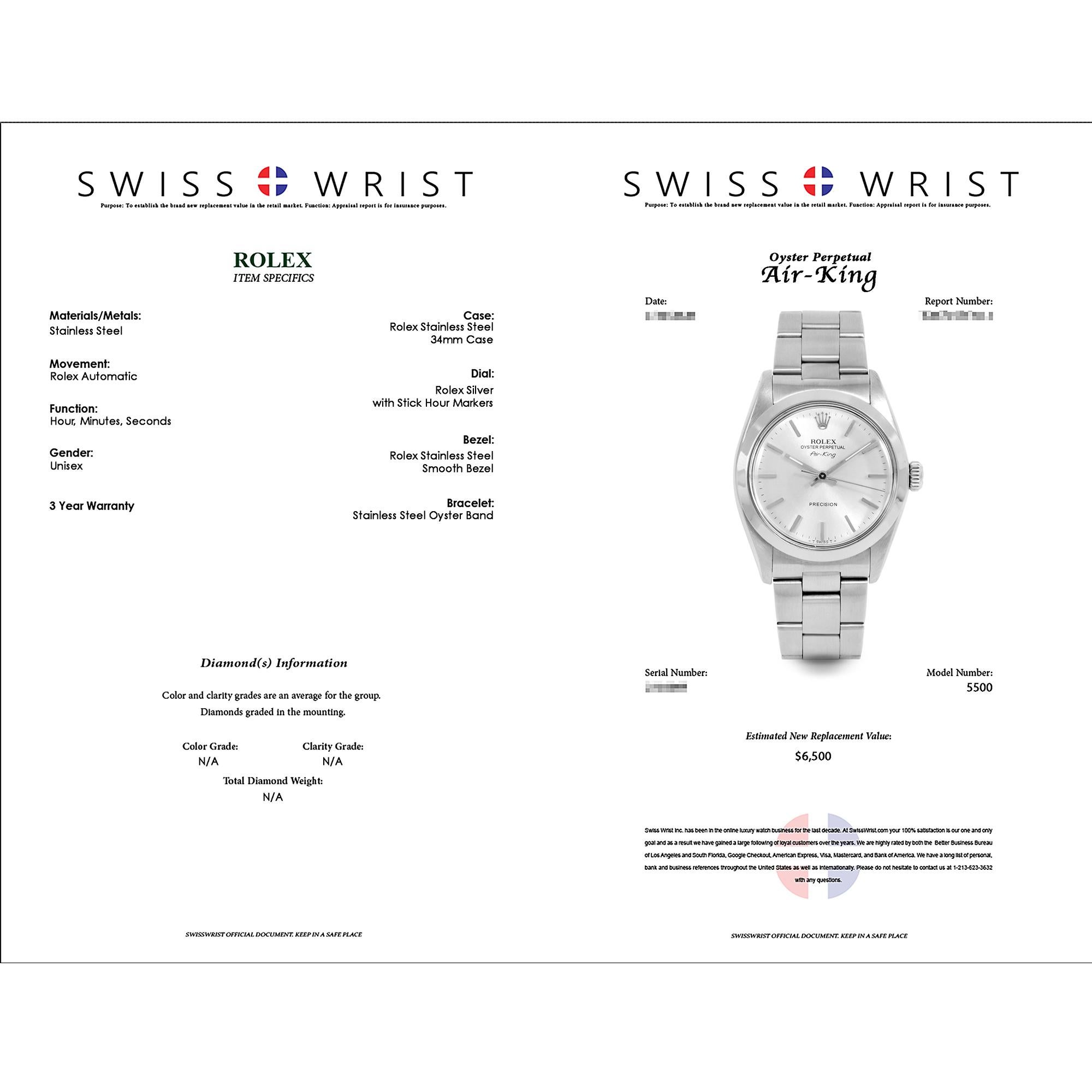 Rolex TT Air-King Black Dial Jubilee Band Fluted Bezel Watch Ref#5501 In Good Condition In San Fernando, CA