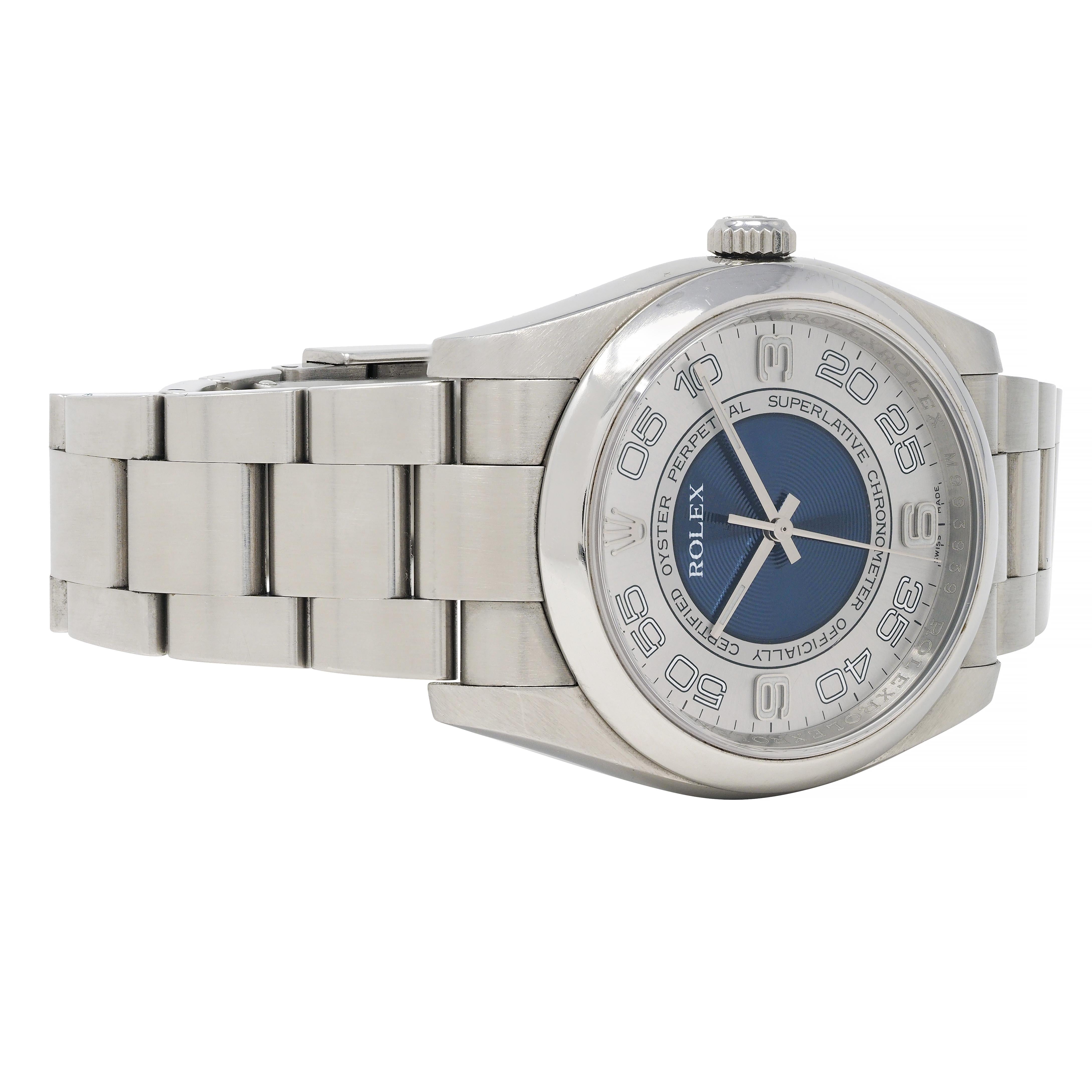 Men's Rolex 36 Stainless Steel Oyster Perpetual Blue Silver Concentric 116000 Watch For Sale