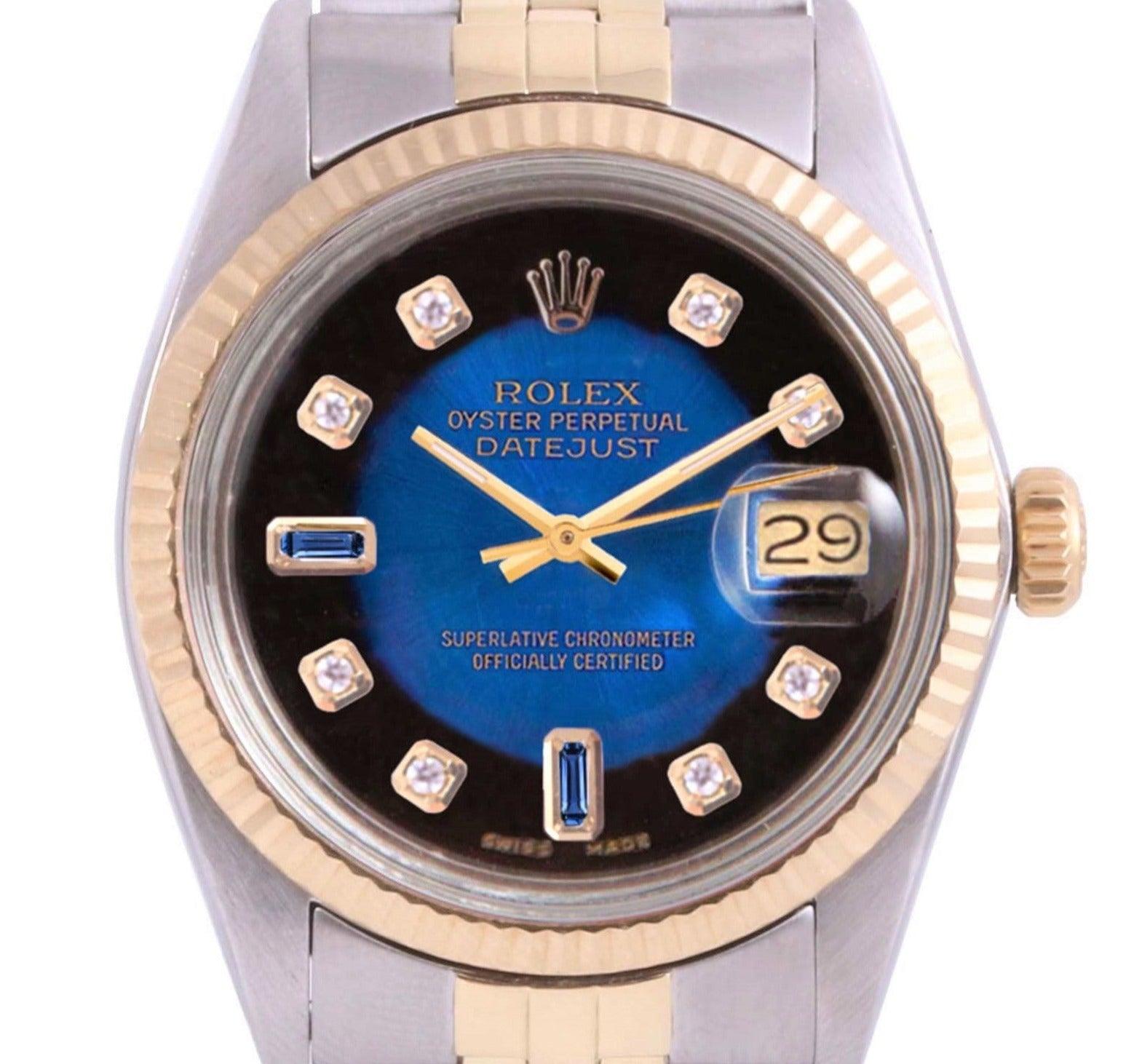Modern Rolex 36mm Datejust 16013 Blue Diamond two tone jubilee  For Sale