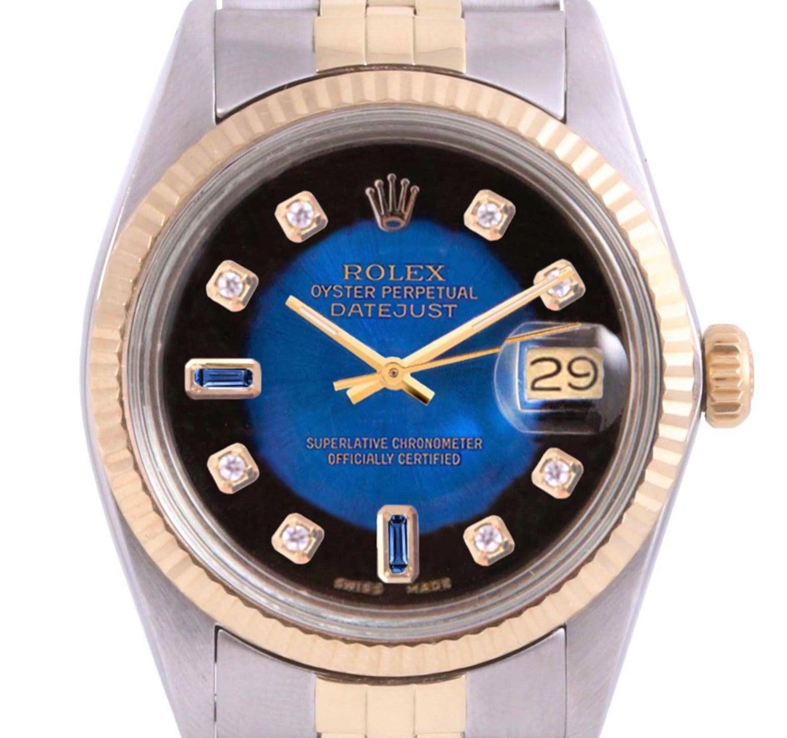 Modern Rolex 36mm Datejust 16013 Blue Diamond two tone jubilee For Sale