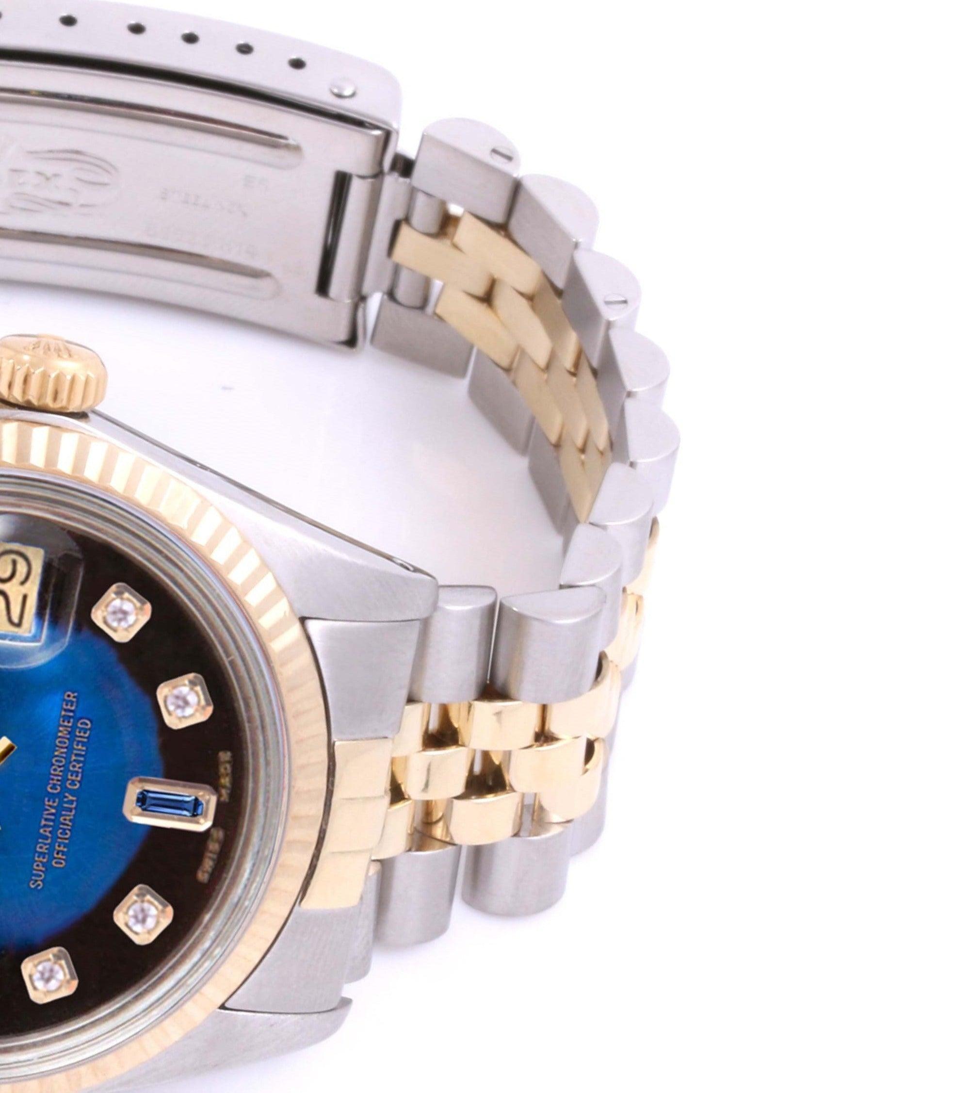 Round Cut Rolex 36mm Datejust 16013 Blue Diamond two tone jubilee  For Sale