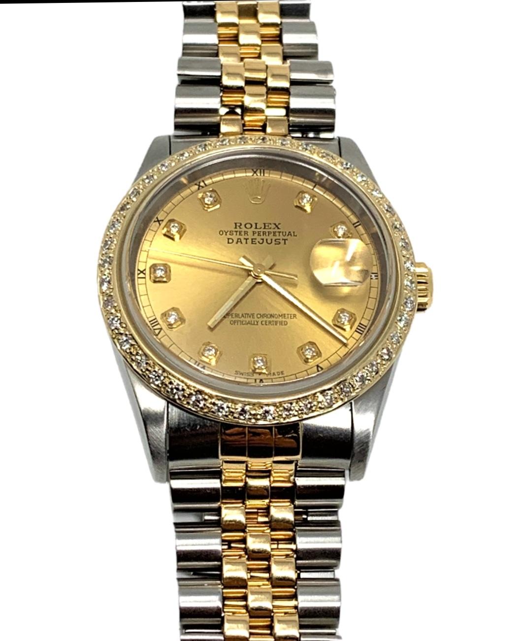 Moderne Rolex Montre Datejust 16233 champagne Jubilee avec diamants, 36 mm en vente