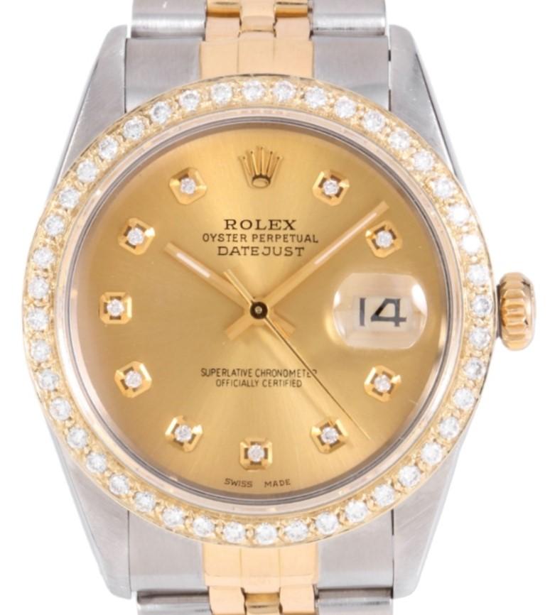 Rolex jubilee Datejust 16013 champagne diamant bicolore 36 mm Bon état - En vente à San Fernando, CA